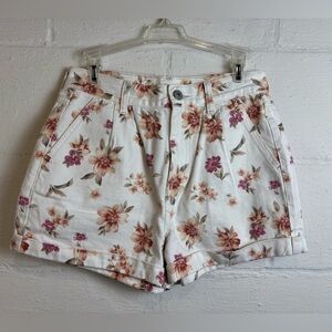 American Eagle High Rise Floral White Casual Denim Summer Chic Shorts Size 2
